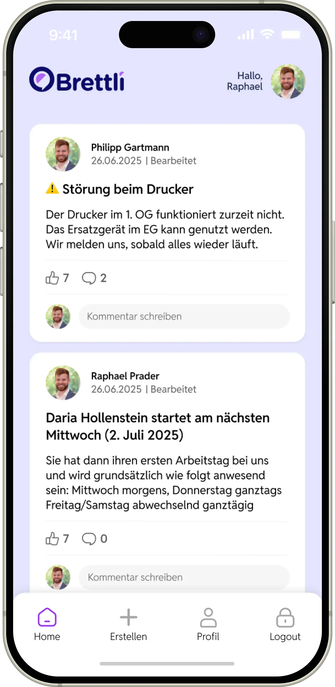 Vorschau der Brettli App auf einem Smartphone